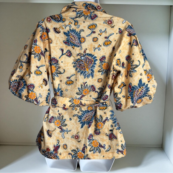 New Ellie Tahari Lemon Mist Print Faux Wrap Top Size M - Picture 4 of 9